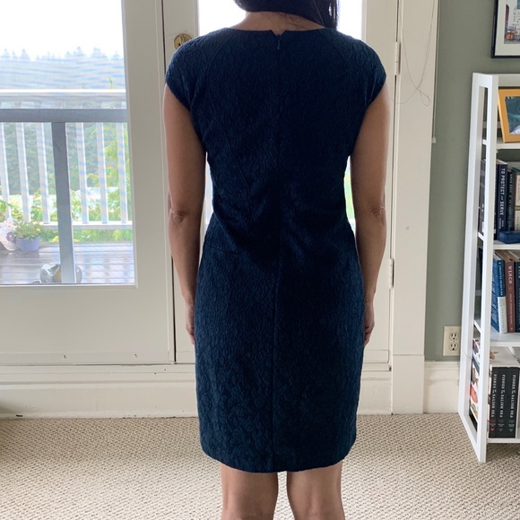 Ann Taylor Navy Lace Cap Sleeve Sheath Dress - Picture 2 of 11